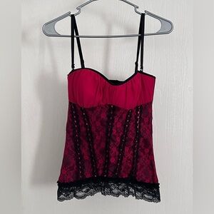 Just Sexy Lingerie | Red and Black Lace Bustier | Size Large